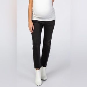 PinkBlush Black Raw Hem Straight Leg Crop Maternity Jeans